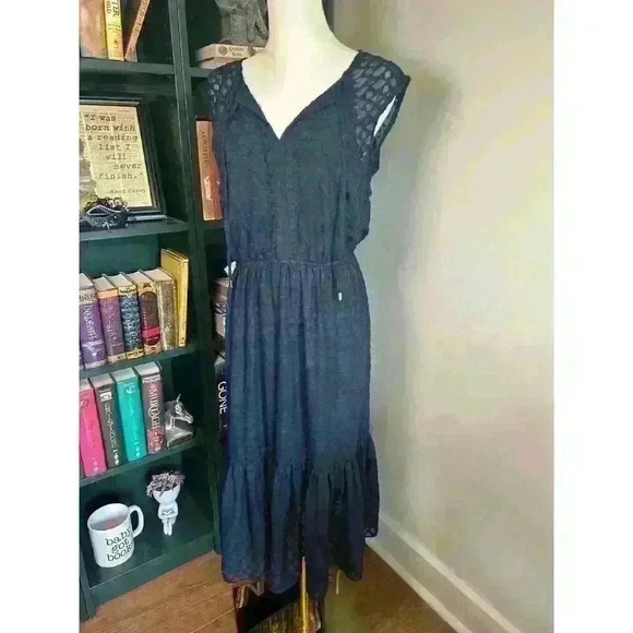 Beautiful Tommy Hilfiger Women's Navy Blue Chiffon Flounce Dress Size 4 - Picture 2 of 6